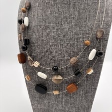 Colar Vintage Multicolorido com Contas em Camadas Pedra de Madeira Preto Branco Marrom comprar usado  Enviando para Brazil