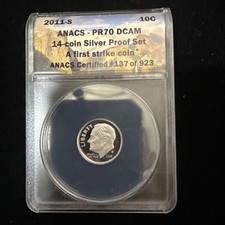 Usado, 2011-S 10c ANACS PR70DCAM ROOSEVELT DIME PROOF DEEP CAMEO PR 70 DC FIRST STRIKE comprar usado  Enviando para Brazil
