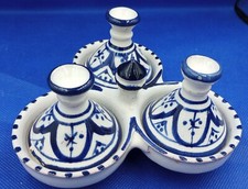 Usado, Tigelas marroquinas tajine 3 lados suporte de especiarias H/P lindas azuis e brancas de argila vermelha comprar usado  Enviando para Brazil