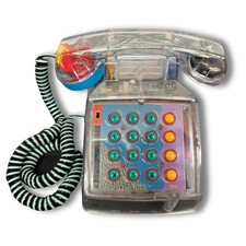 TELÉFONO PUSH DE ESCRITORIO RETRO CON CABLE RGB TRANSPARENTE DESKTech ITT DE COLECCIÓN Fun Phone segunda mano  Embacar hacia Mexico