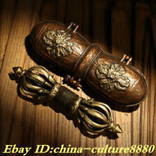 7" Antigo Tibetano Tibetano Bronze Puro Vajra-pilão Phurba Adaga Suporte Caixa Estátua comprar usado  Enviando para Brazil