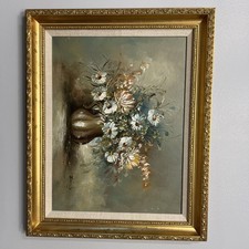 Bodegón floral pintura al óleo original - florero con flores, firmado y enmarcado segunda mano  Embacar hacia Mexico