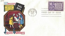 1952 FDC, #1014, 3c Biblia Gutenberga, Cachet Craft/Boll na sprzedaż  Wysyłka do Poland