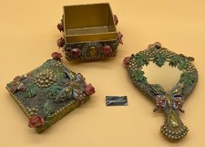 MARY FRANCES ESPELHO DE MÃO VAIDADE E CAIXA DE BUGIGANGAS BORBOLETA, ROSADA, CONTAS, VINTAGE comprar usado  Enviando para Brazil