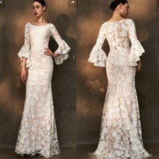 Vestidos de noiva mangas compridas gola barco renda sereia flor aplique em camadas novos, usado comprar usado  Enviando para Brazil