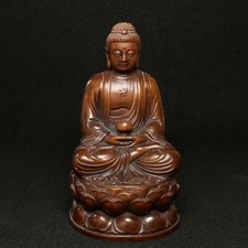 Estátua de Buda Amitabha esculpida à mão madeira buxo chinesa antiga de 4,5 polegadas colecionável comprar usado  Enviando para Brazil