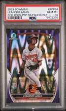 2023 Bowman Chrome Leandro Arias 1st Purple Ray Wave #d/250 PSA 10 Orioles comprar usado  Enviando para Brazil
