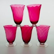 Copos de tulipa com pés ópticos espirais TIFFIN GLASS (5) década de 1930 rosa/cristal #14071 VR comprar usado  Enviando para Brazil