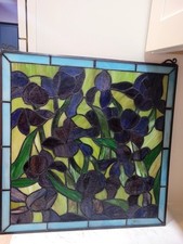 Painel de vitral íris floral estilo Tiffany 17" quadrado lindo roxo , usado comprar usado  Enviando para Brazil