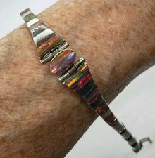 Pulseira de prata esterlina 925 Southwestern painel opala link assinada , usado comprar usado  Enviando para Brazil
