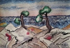 John MARIN - Aquarela em papel texturizado - Cena costeira com mar agitado , usado comprar usado  Enviando para Brazil
