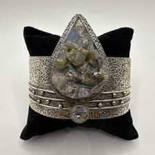 Bracelete de filigrana vintage de prata esterlina com estampa de opala de pedregulho bruto bruto  comprar usado  Enviando para Brazil