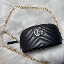 Gucci GG Marmont Matelasse Bolsa Grande de Couro Logotipo PRETO Bolsa Corrente Transversal comprar usado  Enviando para Brazil