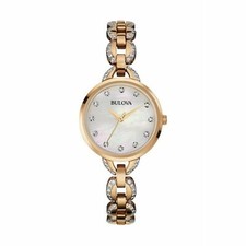 Relógio feminino Bulova 98L207 detalhes de cristal quartzo pulseira tom ouro rosa 21 mm  comprar usado  Enviando para Brazil