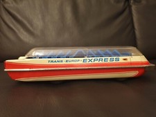 Vintage Niemcy Trans Europ Express Tarcie Litho Tin Autobus Zabawka Kosmiczna zabawka na sprzedaż Vintage Niemcy Trans Europ Express Tarcie Litho Tin Autobus Zabawka Kosmiczna zabawka na sprzedaż  PL