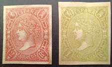 ESPAÑA, 1865, ISABEL II,2 SELLOS IMPERFORADOS, NO GOMA segunda mano  Embacar hacia Argentina