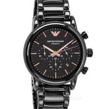 Relógio cronógrafo masculino Emporio Armani cerâmica, mostrador preto e ouro rosa, AR1509 comprar usado  Enviando para Brazil