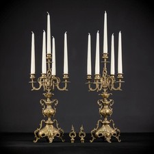 Par de candelabros | Dois castiçais de bronze meados dos anos 1900 | Barroco vintage | 23,6"_ comprar usado  Enviando para Brazil