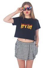 It's Lit Crop Top Moda Fofo Tumblr Menina Gangue Grunge AF Fogo Flamejante comprar usado  Enviando para Brazil