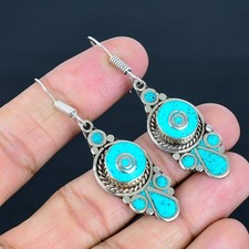 Turquoise Handmade Bohemian 925 Sterling Silver Tibetan Nepali Earring 2.4" R692 comprar usado Turquoise Handmade Bohemian 925 Sterling Silver Tibetan Nepali Earring 2.4" R692 comprar usado  Enviando para Brazil