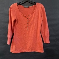 Cardigã suéter peruano tamanho pequeno Henley coral laranja algodão pima comprar usado  Enviando para Brazil