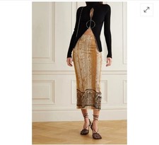 Usado, Saia Paco Rabanne tamanho pequeno dourada metálica jacquard malha midi transparente RRP $650 comprar usado  Enviando para Brazil