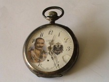Używany, Patriotyczny zegarek kieszonkowy z cesarzem Wilhelmem II -SREBRO 800 etui -Rzadkość na sprzedaż  PL