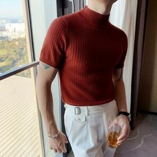 Suéter de malha manga nova roupas masculinas slim esticado gola alta pulôver Homme comprar usado  Enviando para Brazil