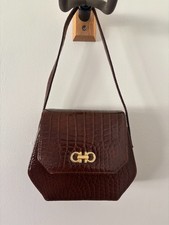 Bolsa/bolsa de mão vintage Salvatore Ferragamo couro marrom em relevo, usado comprar usado  Enviando para Brazil
