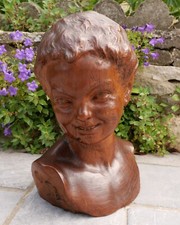 Escultura de madera tallada directa busto de León Morice joven fauno sátiro niño 1900 segunda mano  Embacar hacia Mexico