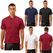 Mens uniform Top Solid Color Stand Collar Button T-shirts Kitchen Cook Wear comprar usado  Enviando para Brazil