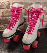Vintage Anos 80 ROLLER DERBY QUAD SKATES BRANCO ROSA QUENTE Feminino Tamanho 8 comprar usado  Enviando para Brazil