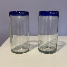 2 copos mexicanos soprados à mão aro azul escuro/copos bolha banda superior 5" comprar usado  Enviando para Brazil