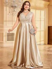 Vestido de noite feminino plus size luxo cetim gola V festa formatura comprimento chão vestidos comprar usado  Enviando para Brazil
