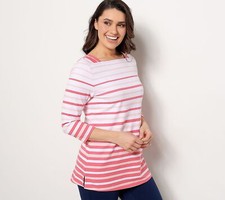 Camisa jeans & Co. pequena listrada jersey gola barco quente coral P nova comprar usado  Enviando para Brazil