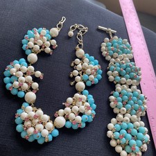 Usado, Enorme RARO Conjunto de Colar Cha-Cha de Strass Rosa com Contas Brancas Turquesa comprar usado  Enviando para Brazil
