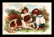 CARTÃO POSTAL VINTAGE NÃO PUBLICADO CRIANÇAS E SEU CACHORRO COSTAS INDIVISÍVEIS, usado comprar usado  Enviando para Brazil
