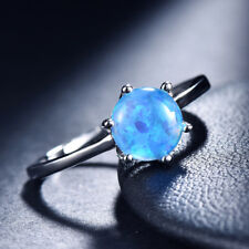 Anel feminino prata opala fogo azul arco-íris design redondo simples 6 mm EUA tamanho 6-10 comprar usado  Enviando para Brazil