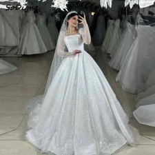 Vestido de noiva glitter linha A gola quadrada mangas completas miçangas comprar usado  Enviando para Brazil