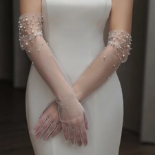 Usado, Luvas pesadas feitas à mão miçangas festa de casamento luvas de tule acessórios de casamento comprar usado  Enviando para Brazil