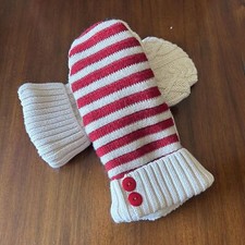 Mitones Suéter Reciclado, Mitones Rayas Rojo y Beige, Guantes Suéter Damas segunda mano  Embacar hacia Mexico