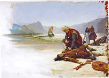 Len Thurston "Vikings" ilustração guache original paisagem água rosa marrom comprar usado  Enviando para Brazil