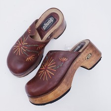 Tamanco plataforma vintage anos 90 bongo couro marrom mula bordado floral tamanho 7.5, usado comprar usado  Enviando para Brazil
