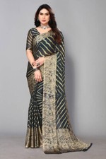 Mujer Sari Vestido Fiesta Estampado, Rayas Leheria Chifón, Georgette Sari, usado comprar usado  Enviando para Brazil