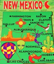 Cartão postal antigo, NOVO MÉXICO, QUASE PERFEITO, mapa estilizado do estado, Roswell, pimentões, balão comprar usado  Enviando para Brazil
