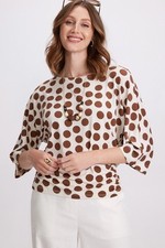 Blusa Laura Boat Neck bolinhas manga dolman lados franzidos marrom creme P comprar usado  Enviando para Brazil