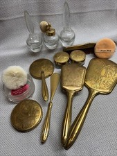 JUEGO DE TOCADOR VINTAGE ornamentado de 11 piezas tono dorado estilo Art Deco belleza americana ¡BONITO!! segunda mano  Embacar hacia Mexico