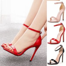 Sandália feminina sexy patenteada alça no tornozelo salto alto salto agulha sapatos de festa comprar usado  Enviando para Brazil