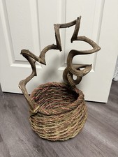 Cesta de tecido vintage feita à mão com ramo cabo curvilíneo folk primitivo laranja verde comprar usado  Enviando para Brazil