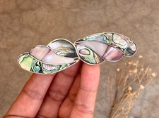 Clipe de cabelo esfregão e abalone venda incrustado mexicano berrette prata alpaca estilo vintage comprar usado  Enviando para Brazil